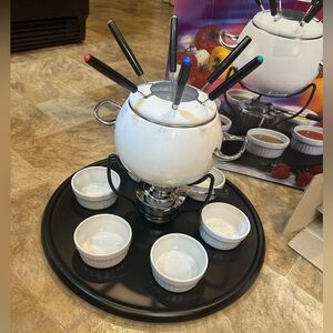 Hoffritz Rotating Lazy Susan Fondue Set 16 Piece Stainless Steel White Black